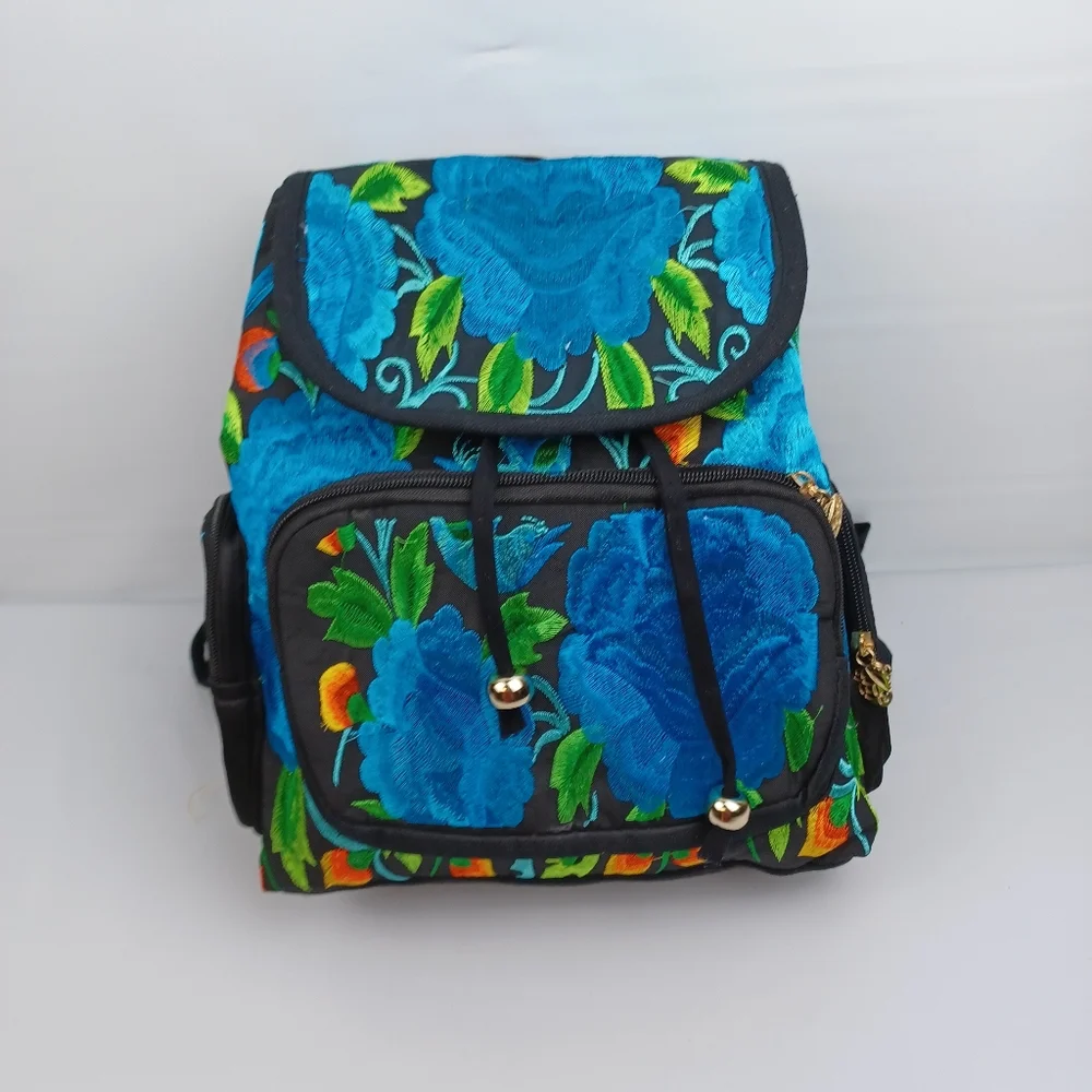 Embroidered floral multicolor backpack 100%‎ mexican art new